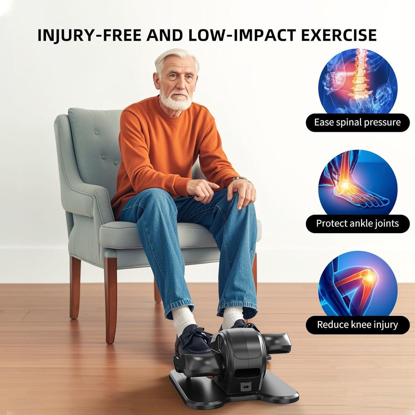 Specialized For The Elderly, This Sit-down Elliptical Leg Exerciser Features A Large Anti-slip Pedal, An LCD Display, And A Remote Control