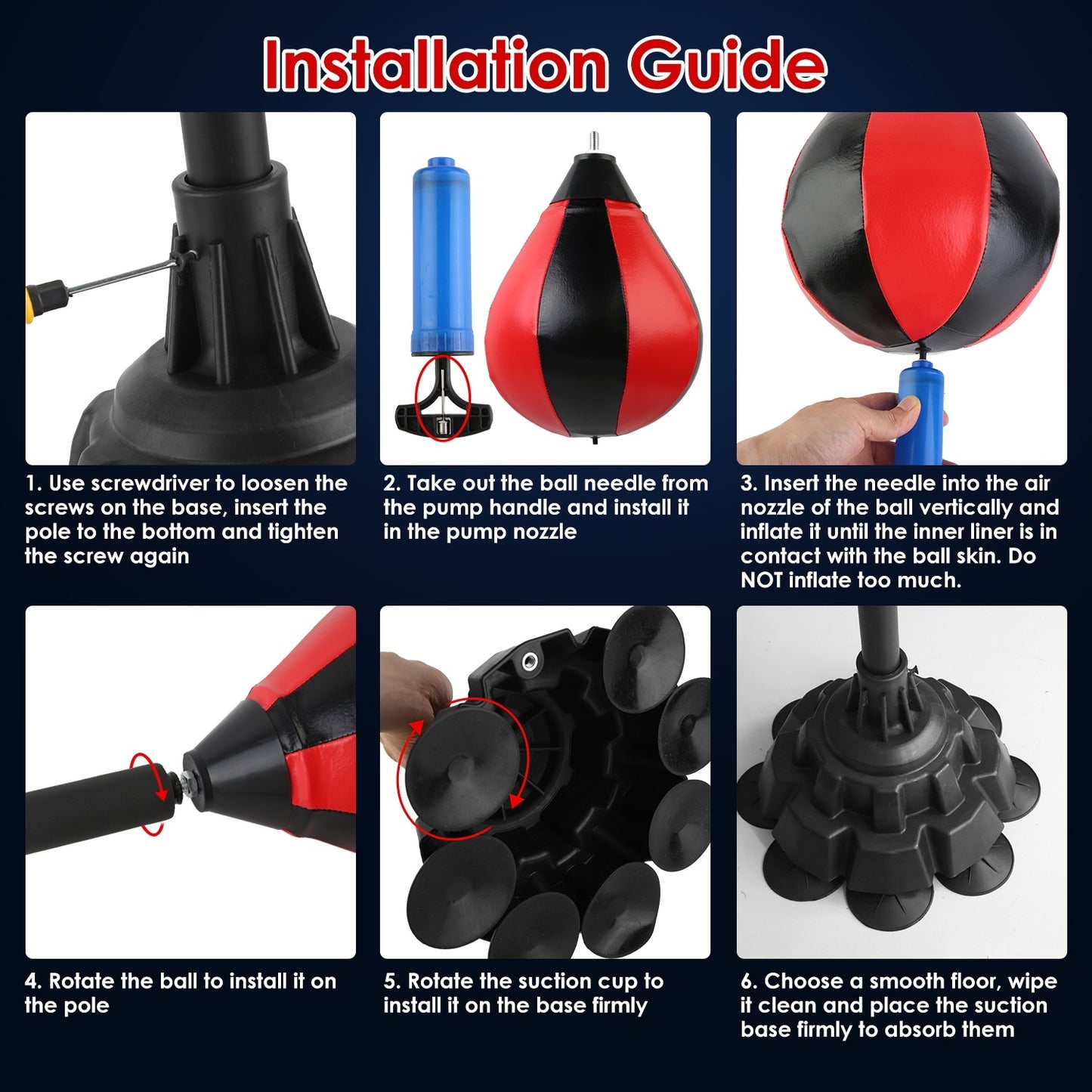 Punching Bag With Stand Free Standing Boxing Ball For Adults 43.3-63in Height Adjustable Boxing Bag With Gloves Wrist Sleeves Stable Suction Base For Fitness Speed Training