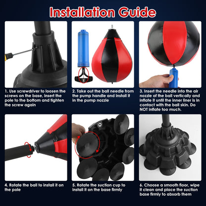 Punching Bag With Stand Free Standing Boxing Ball For Adults 43.3-63in Height Adjustable Boxing Bag With Gloves Wrist Sleeves Stable Suction Base For Fitness Speed Training