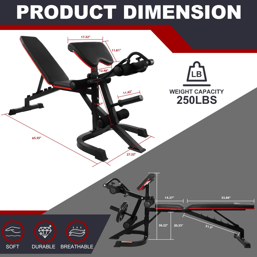 Adjustable Weight Bench Combo, Bench Press Combo, Home Gym Weight Bench With Squat Rack, Leg Extensions, Teacher Curls And Weight Storage--Only Supports Self Pickup
