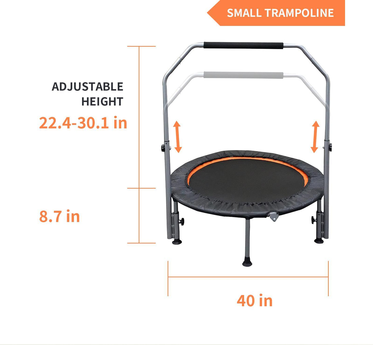 Folding Mini Fitness Trampoline With Adjustable Handles For Adults, Suitable For Indoor And Outdoor Exercise