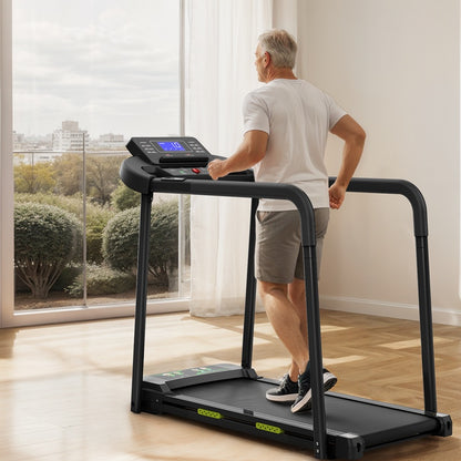 Walking Pad Treadmill For Senior, Foldable Exercise Treadmill With Stable And Safe Structural Design, Large LED Display For Elderly, Long Handrail For Balance, 300 Lbs Capacity