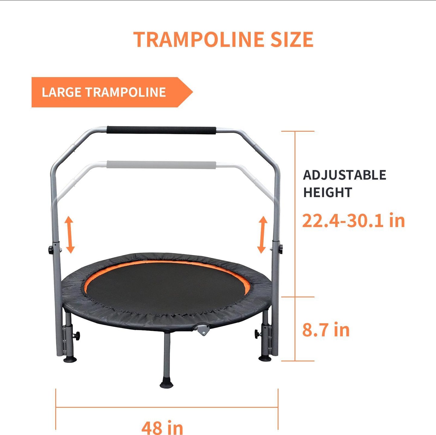 Folding Mini Fitness Trampoline With Adjustable Handles For Adults, Suitable For Indoor And Outdoor Exercise