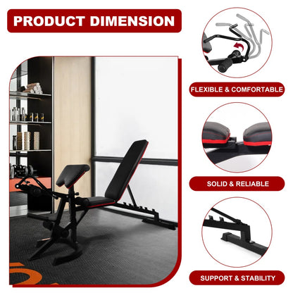 Adjustable Weight Bench Combo, Bench Press Combo, Home Gym Weight Bench With Squat Rack, Leg Extensions, Teacher Curls And Weight Storage--Only Supports Self Pickup