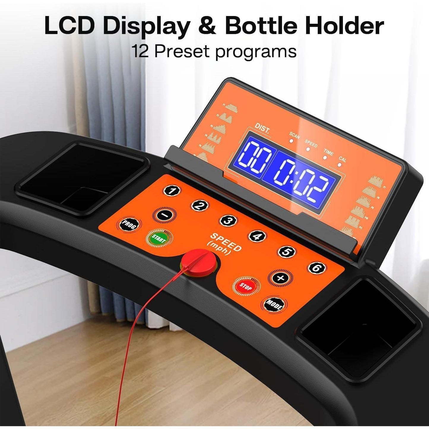 Elderly Rehabilitation Treadmill With Long Armrests LCD Display 300 Lbs Weight Capacity 3 Control Modes Cup Holder 0.5 To 7.5 MPH Speed Safety Key Easy-Move Wheels