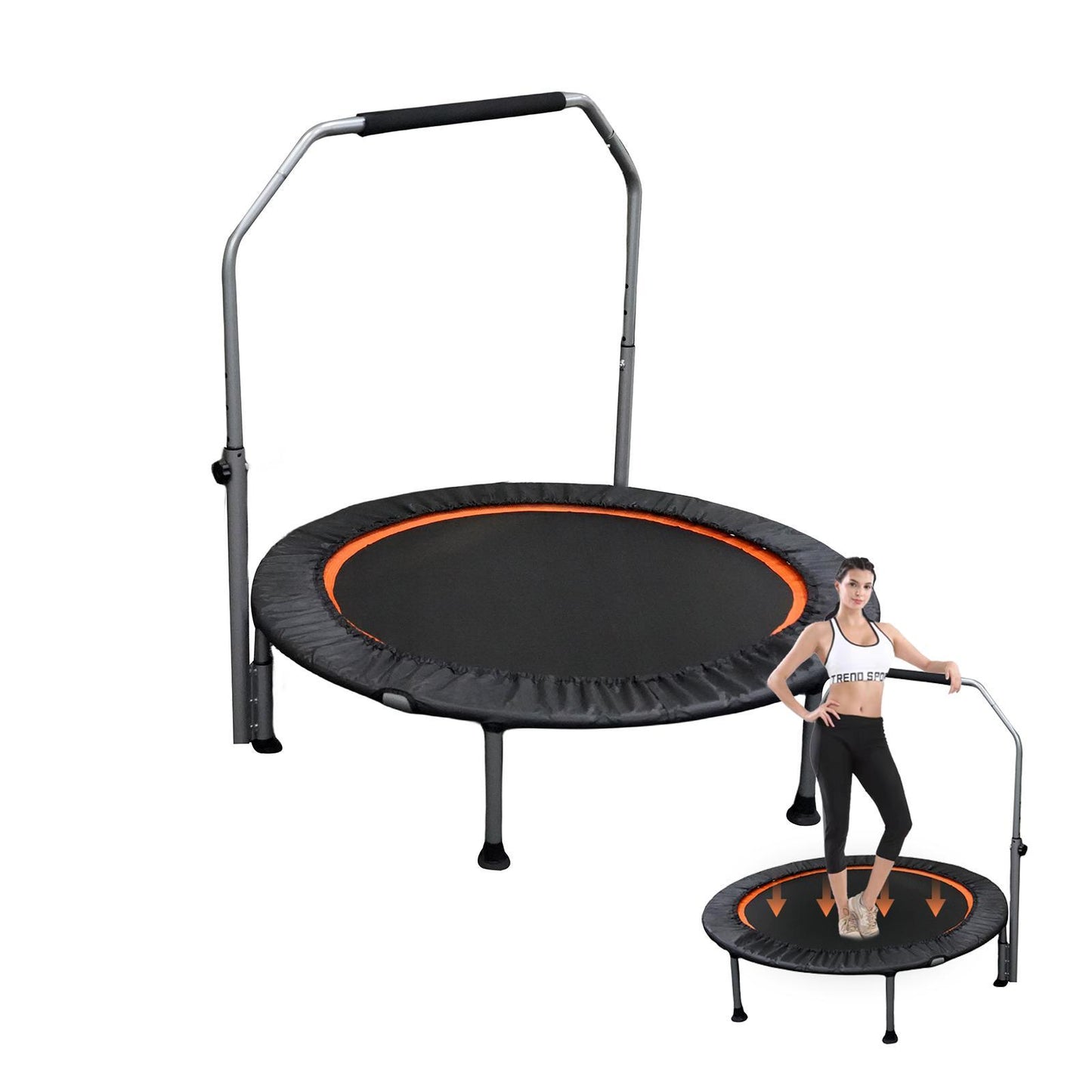 Folding Mini Fitness Trampoline With Adjustable Handles For Adults, Suitable For Indoor And Outdoor Exercise