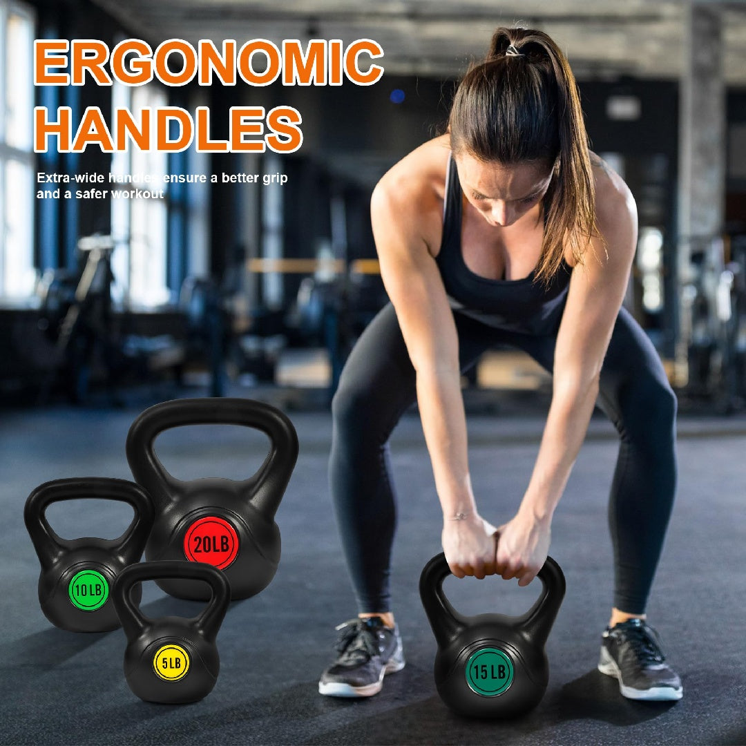 Only Supports Self Pickup  Wide Grip 3-Piece Or 4-Piece Kettlebell Fitness Weight Sets Of 5 Lbs, 10 Lbs, 15 Lbs, And 20 Lbs, 3-Piece Sets