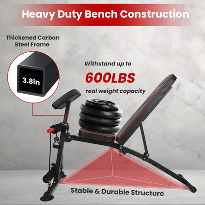 1Pc  Adjustable Weight Bench With Preacher Curl Pad Resistance Bands Leg Extension For Home Gym Full Body Exercise Fedex Shipping