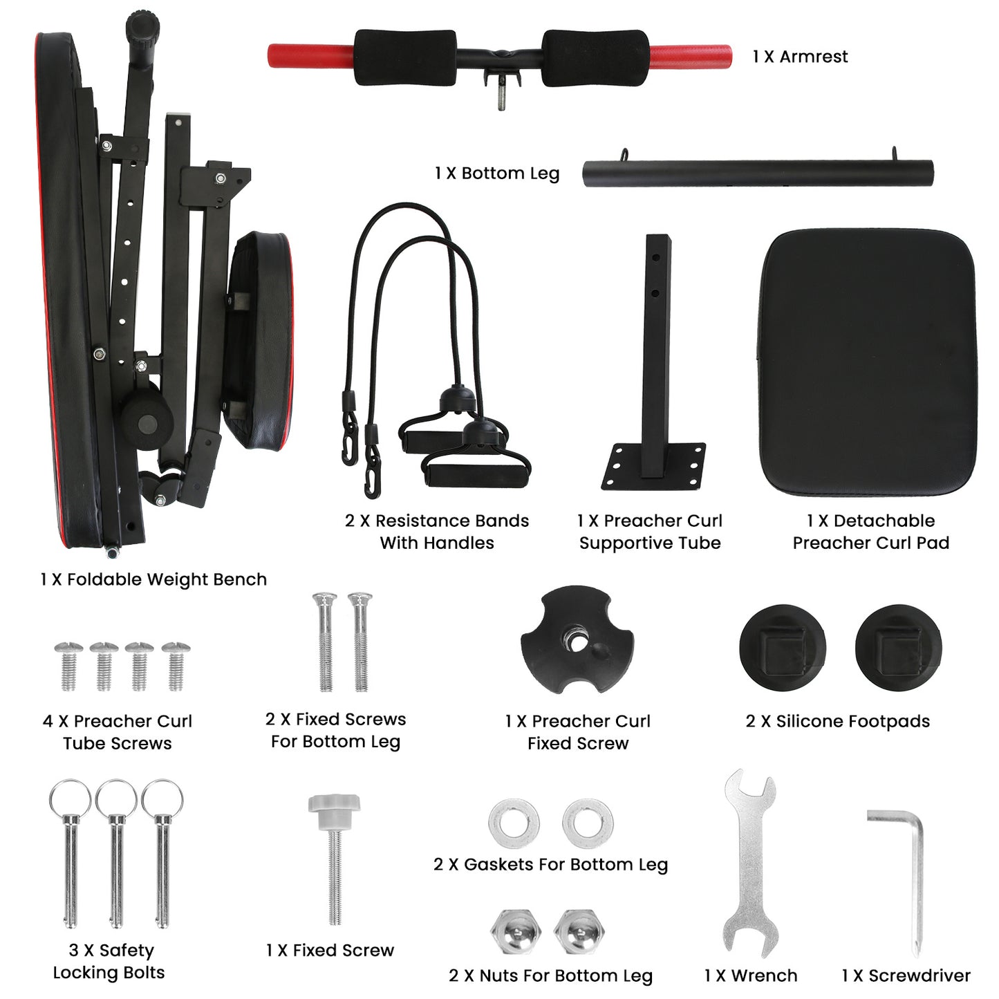 1Pc  Adjustable Weight Bench With Preacher Curl Pad Resistance Bands Leg Extension For Home Gym Full Body Exercise Fedex Shipping