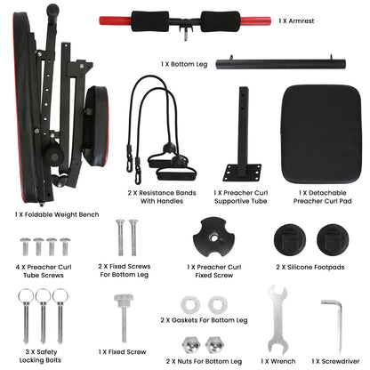 1Pc  Adjustable Weight Bench With Preacher Curl Pad Resistance Bands Leg Extension For Home Gym Full Body Exercise Fedex Shipping